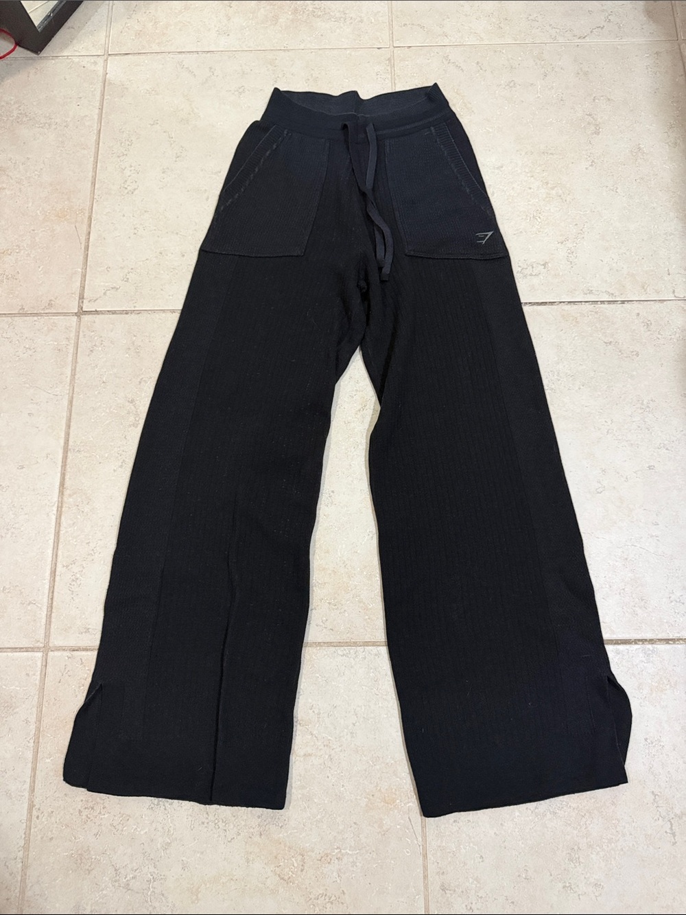 Women’s Black Wide-Leg Knit Sweatpants with Drawstring